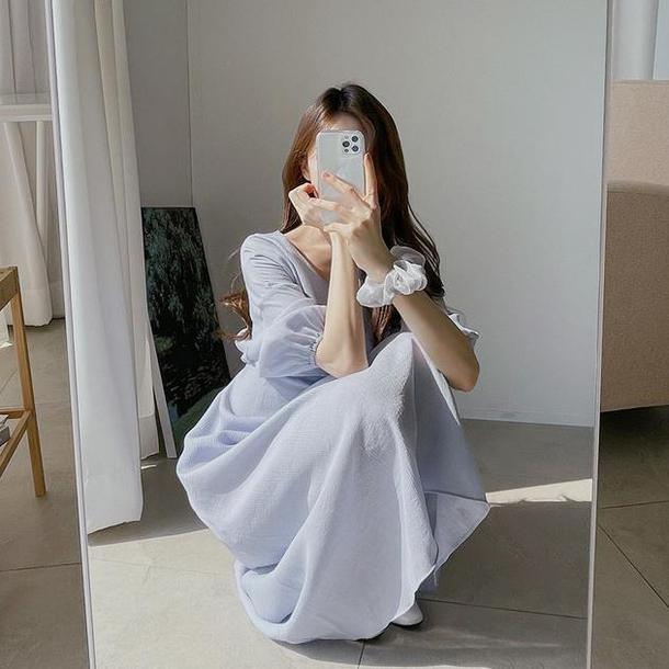 パフスリーブプレーンワンピース﻿﻿ 6649-画像4-韓国ファッション通販POPREA［ポップリア］