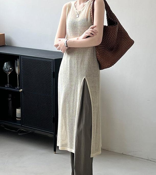 透かし編みノースリーブロングニット 6073-画像4-韓国ファッション通販POPREA［ポップリア］