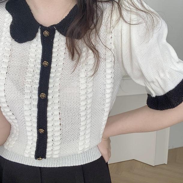 スリムフィットパフスリーブニットカーディガン 5998-画像4-韓国ファッション通販POPREA［ポップリア］