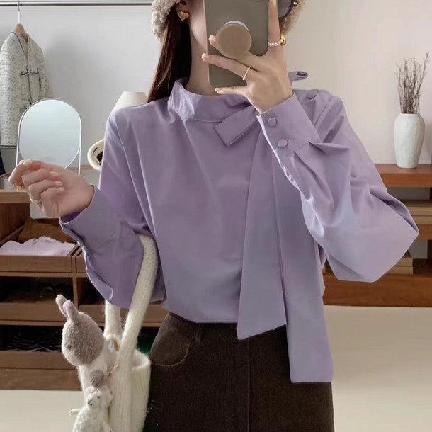 ネックリボンロングカフスブラウス﻿ 6211-画像4-韓国ファッション通販POPREA［ポップリア］