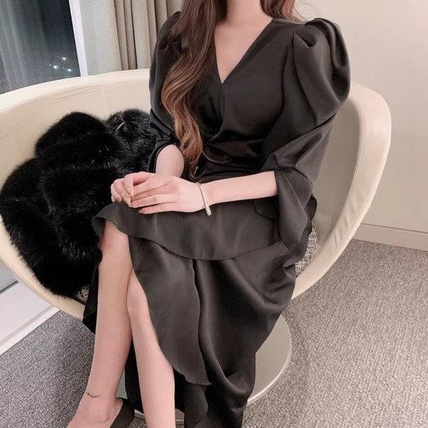 Vネックマーメイドフリルドレス 6449-画像4-韓国ファッション通販POPREA［ポップリア］