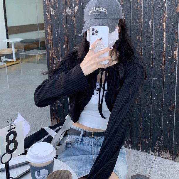 リボンハーフカーディガン 6070-画像4-韓国ファッション通販POPREA［ポップリア］