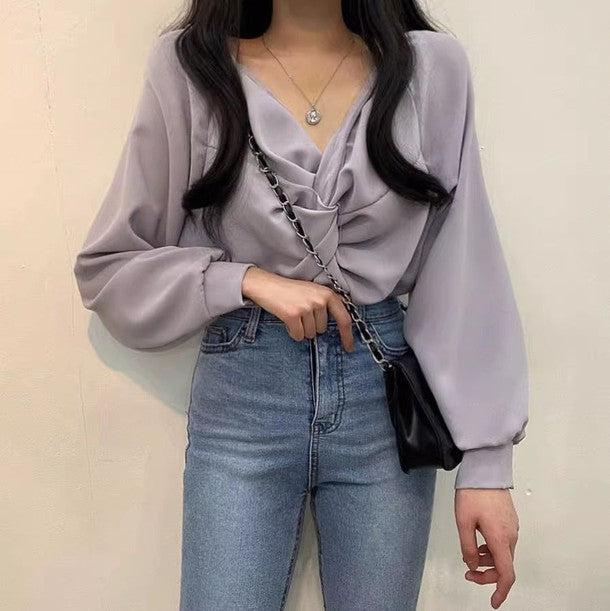 Vネックカシュクールブラウス 6480-画像4-韓国ファッション通販POPREA［ポップリア］