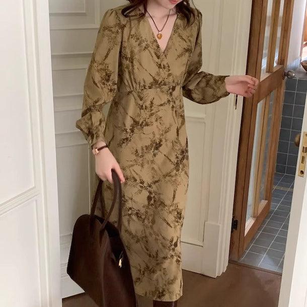 オータムデザインVネックワンピース 6157-画像4-韓国ファッション通販POPREA［ポップリア］