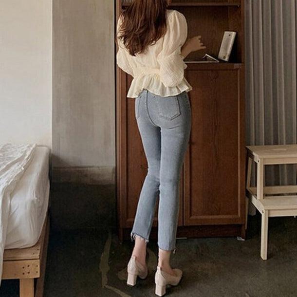 Vネックシアーシャツブラウス﻿ 6096-画像4-韓国ファッション通販POPREA［ポップリア］