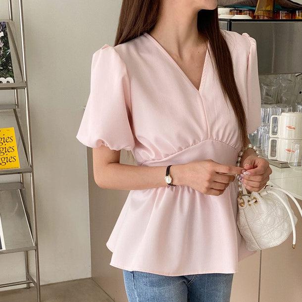 Vネックペプラムブラウス 6016-画像5-韓国ファッション通販POPREA［ポップリア］