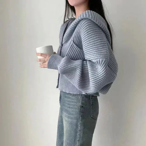 リブニットフードカーディガン 6331-画像5-韓国ファッション通販POPREA［ポップリア］