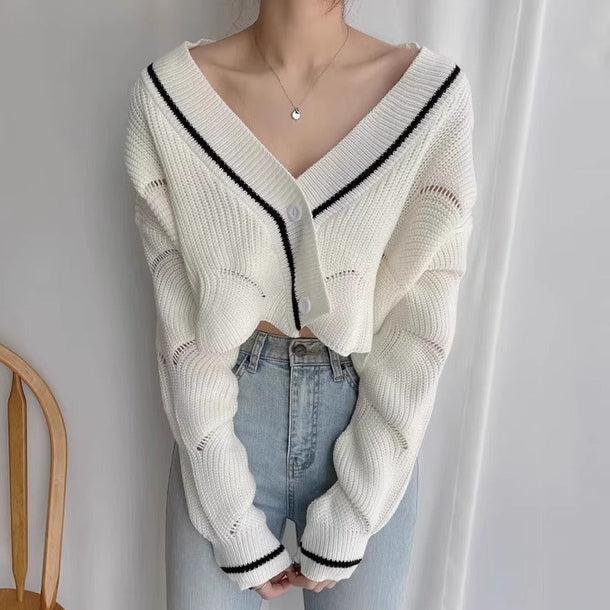 Vネックカシュクールニットカーディガン﻿ 6151-画像5-韓国ファッション通販POPREA［ポップリア］