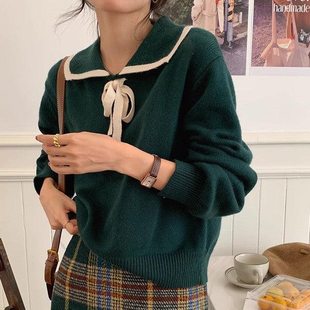 ワイドネックカラーリボンニット 6235-画像5-韓国ファッション通販POPREA［ポップリア］