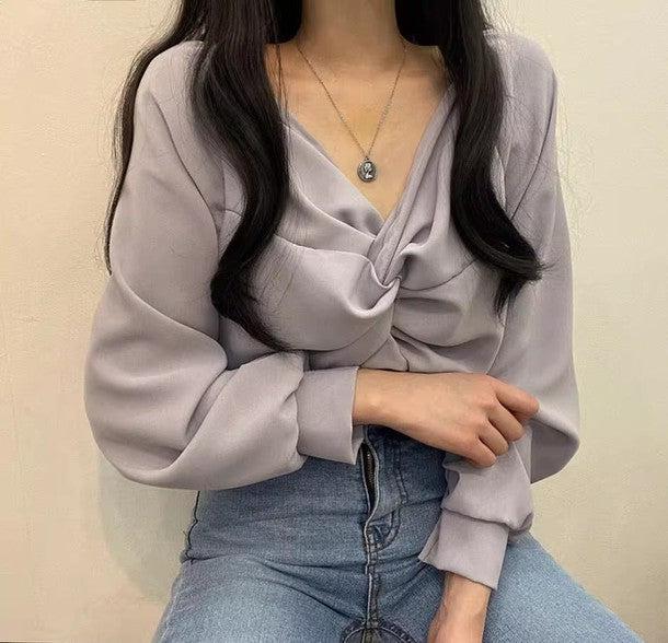 Vネックカシュクールブラウス 6480-画像5-韓国ファッション通販POPREA［ポップリア］