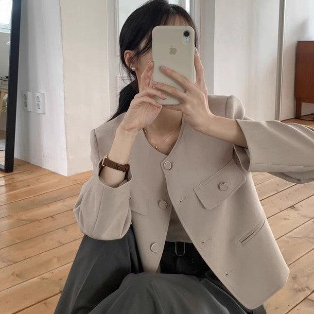 サイドポケットノーカラージャケット﻿ 6220-画像5-韓国ファッション通販POPREA［ポップリア］