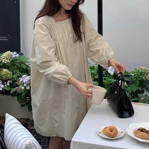 ノーカラーフロントボタンワンピース 6539-画像5-韓国ファッション通販POPREA［ポップリア］