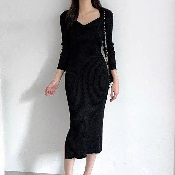 リボンツイストリブニットワンピース 6325-画像5-韓国ファッション通販POPREA［ポップリア］