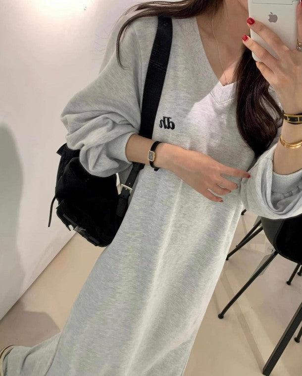 Vネックポイントロゴスエットワンピース﻿ 6207-画像5-韓国ファッション通販POPREA［ポップリア］