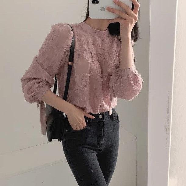 スリーブリボンハイネックブラウス 6451-画像5-韓国ファッション通販POPREA［ポップリア］