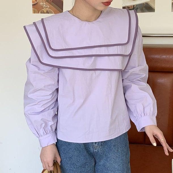 セーラーネックカラーブラウス 6623-画像5-韓国ファッション通販POPREA［ポップリア］