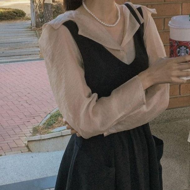 ロングスリーブシャツ＆ジャンパースカート 6553-画像5-韓国ファッション通販POPREA［ポップリア］