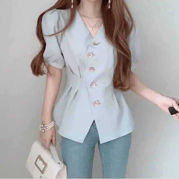 Vネックペプラムトップス 6006-画像5-韓国ファッション通販POPREA［ポップリア］