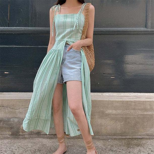 ミントストライプキャミワンピース﻿ 6086-画像5-韓国ファッション通販POPREA［ポップリア］