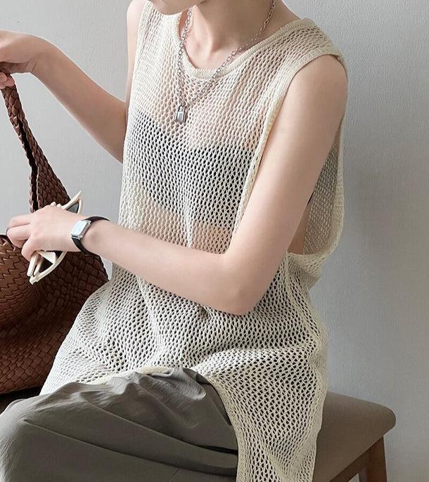 透かし編みノースリーブロングニット 6073-画像5-韓国ファッション通販POPREA［ポップリア］