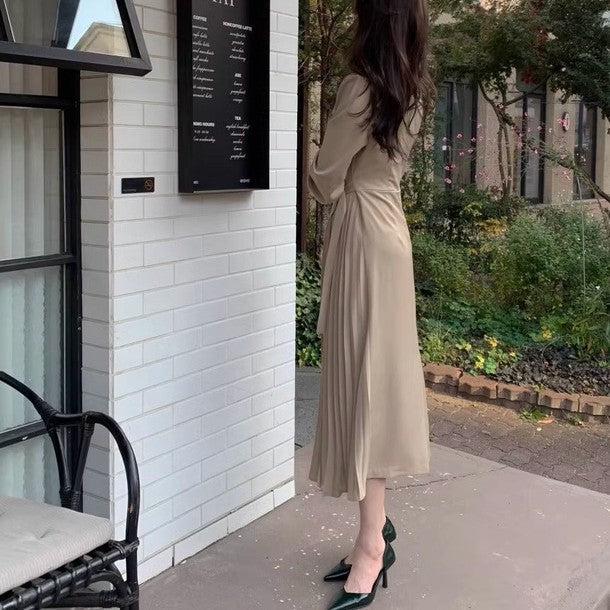 ハイネックプリーツラップワンピース 6455-画像5-韓国ファッション通販POPREA［ポップリア］