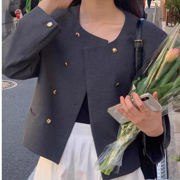 ダブルボタンノーカラージャケット﻿﻿ 6219-画像5-韓国ファッション通販POPREA［ポップリア］