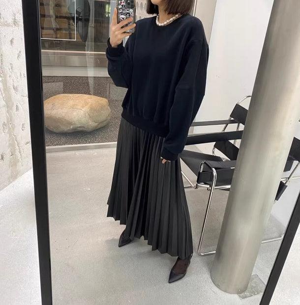 トレーナー&プリーツスカートドッキングドレス 6194-画像5-韓国ファッション通販POPREA［ポップリア］