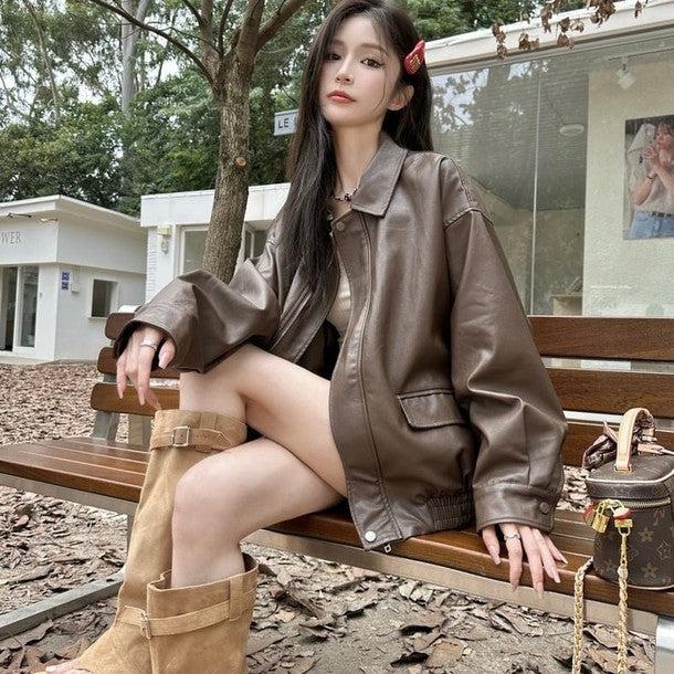 レザータッチオーバージャケット﻿ 6206-画像5-韓国ファッション通販POPREA［ポップリア］