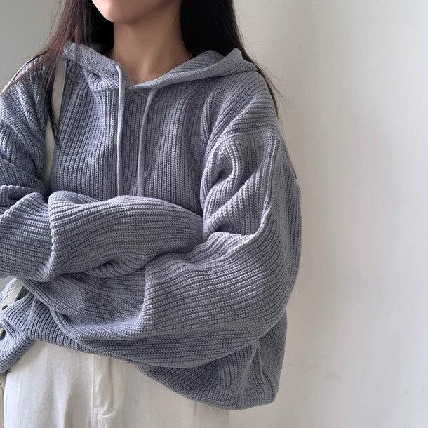 ドロップショルダーフード付きニット﻿ 6246-画像5-韓国ファッション通販POPREA［ポップリア］