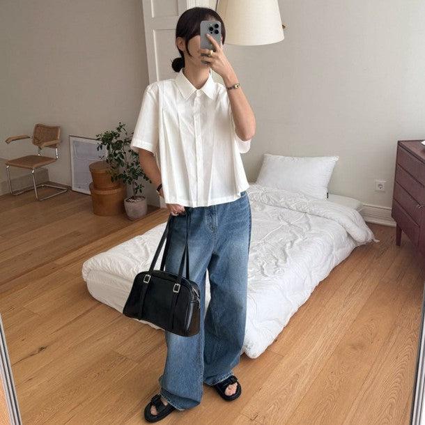 クロップドプリーツブラウス 6785-画像5-韓国ファッション通販POPREA［ポップリア］