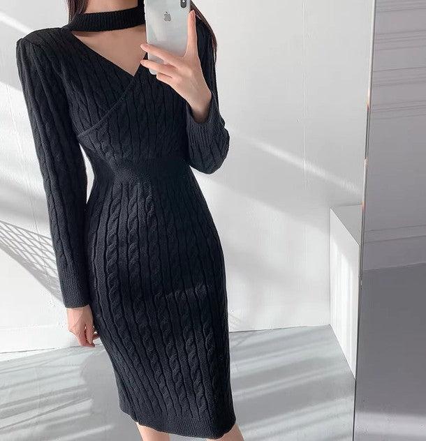 Vネックニットツイストワンピース 6384-画像5-韓国ファッション通販POPREA［ポップリア］