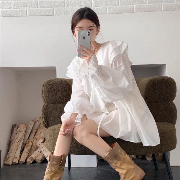 フリルオーバーワンピース﻿ 6093-画像5-韓国ファッション通販POPREA［ポップリア］