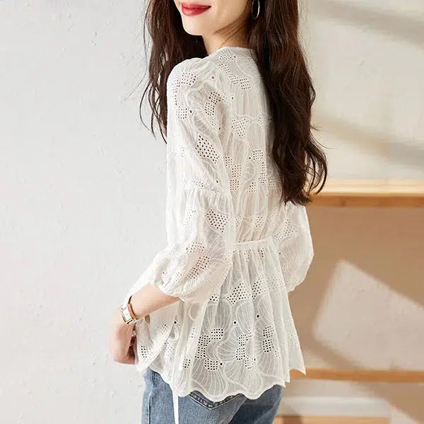 フラワーカシュクールタイプブラウス﻿ 6098-画像5-韓国ファッション通販POPREA［ポップリア］