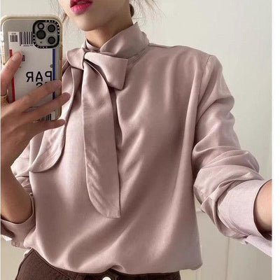 ボウタイ長袖オフィスブラウス 6364-画像5-韓国ファッション通販POPREA［ポップリア］