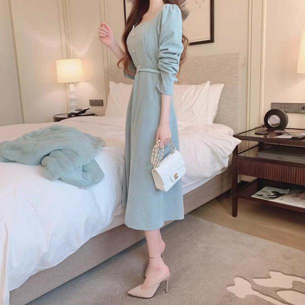 ハートネックフェイクビジューボタンワンピース 6458-画像5-韓国ファッション通販POPREA［ポップリア］