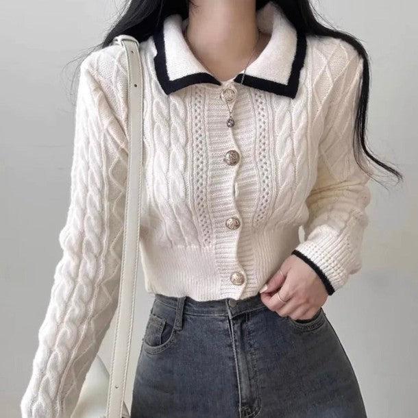 バイカラーショートニットカーディガン 6424-画像5-韓国ファッション通販POPREA［ポップリア］