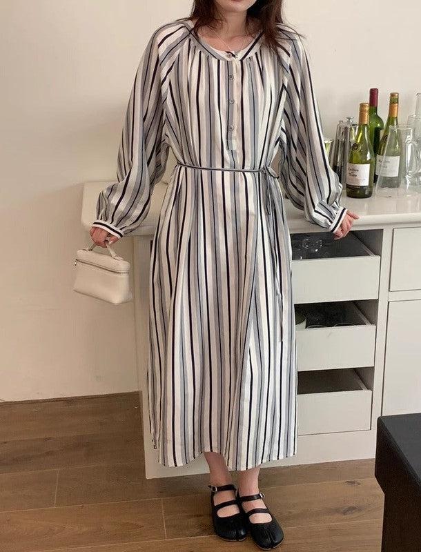 ラウンドネックストライプワンピース ﻿ 6532-画像5-韓国ファッション通販POPREA［ポップリア］