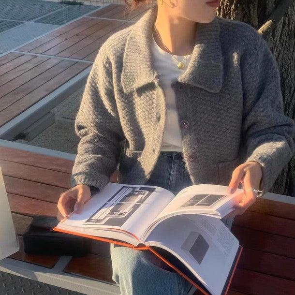 襟付きショートカーディガン 6242-画像5-韓国ファッション通販POPREA［ポップリア］