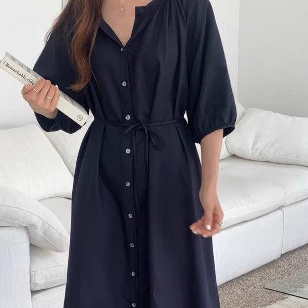 Vネックフロントボタンワンピース 6476-画像5-韓国ファッション通販POPREA［ポップリア］