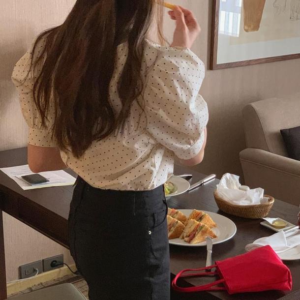 2WAY半袖ドットブラウス﻿ 6642-画像5-韓国ファッション通販POPREA［ポップリア］