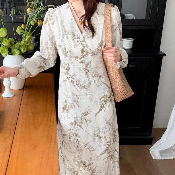 オータムデザインVネックワンピース 6157-画像5-韓国ファッション通販POPREA［ポップリア］