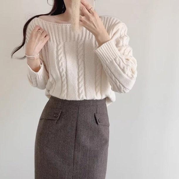 ボートネックケーブルニット 6471-画像5-韓国ファッション通販POPREA［ポップリア］