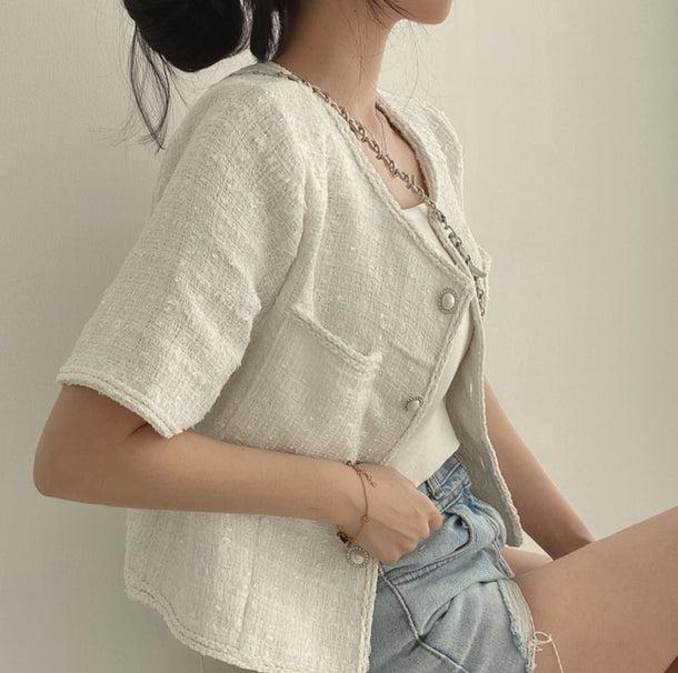 ツイード半袖ジャケット 6005-画像5-韓国ファッション通販POPREA［ポップリア］