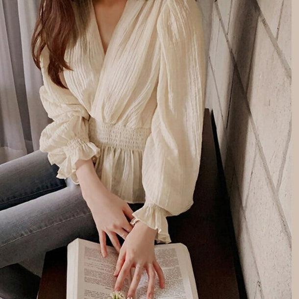 Vネックシアーシャツブラウス﻿ 6096-画像5-韓国ファッション通販POPREA［ポップリア］