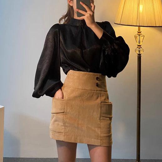 ハイネックバルーンスリーブサテンブラウス 6363-画像5-韓国ファッション通販POPREA［ポップリア］