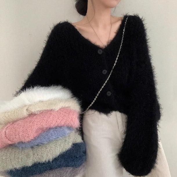 カーディガン シャギー モノトーン ネックレス モヘアライクシャギーニットカーディガン通販｜レディース