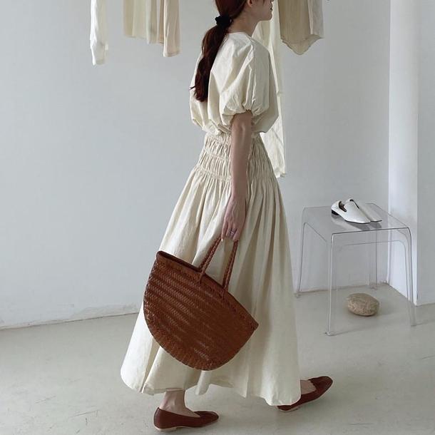 半袖パフスリーブ&ロングスカートセットアップ 6671-画像5-韓国ファッション通販POPREA［ポップリア］