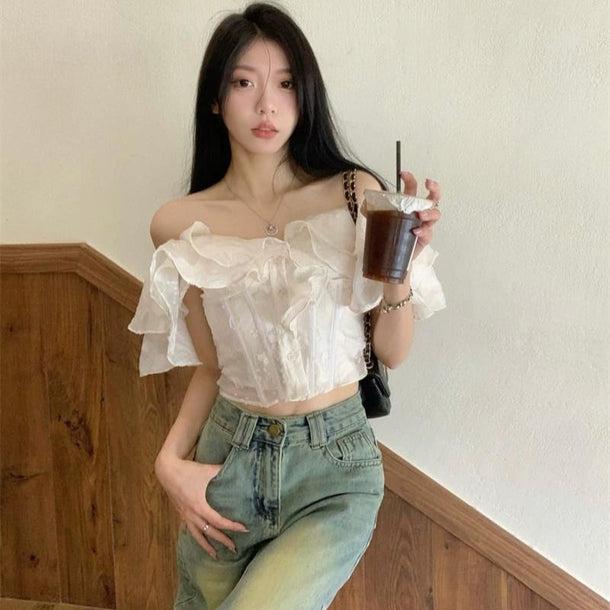 オフショルダーフリルブラウス 6074-画像5-韓国ファッション通販POPREA［ポップリア］