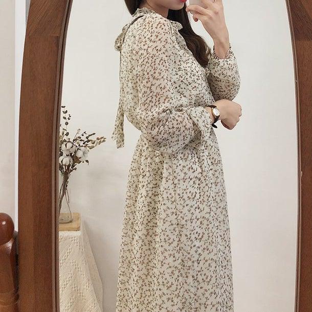 バックリボン小花柄ロングワンピ‐ス 6586-画像5-韓国ファッション通販POPREA［ポップリア］