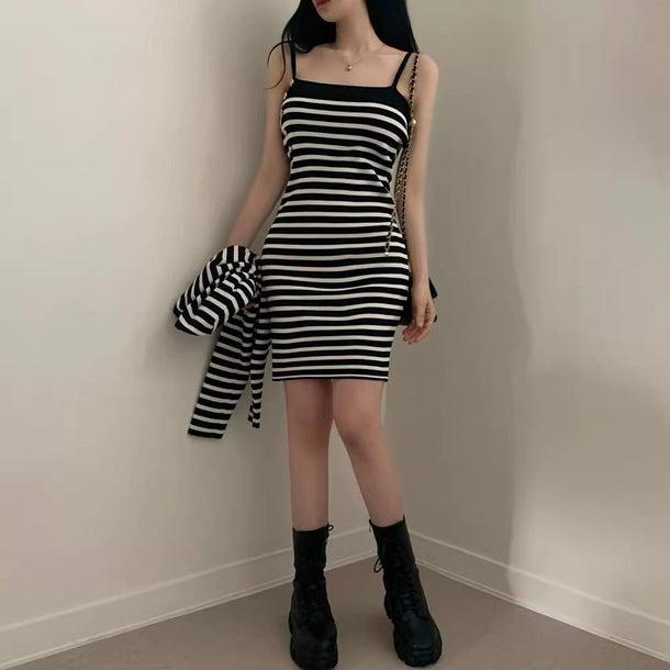 ボーダーキャミタイトワンピース＆カーディガン﻿ 6132-画像5-韓国ファッション通販POPREA［ポップリア］